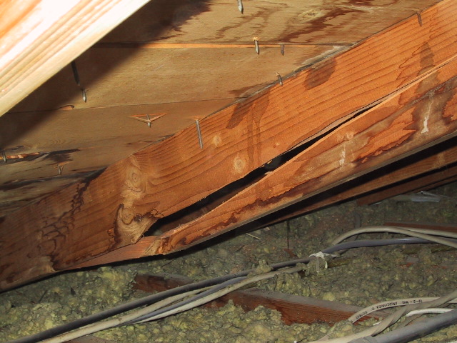 Broken rafter and sever stains